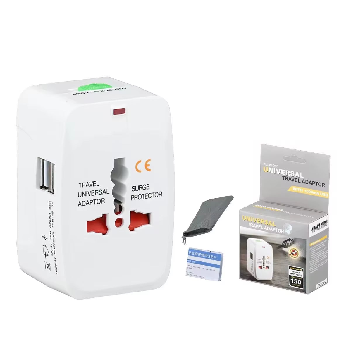 Universal USB Travel Plug Adapter US AU UK EU Multi-Function All in One AC Power Socket Converter Plug Adaptor White 6A 250V
