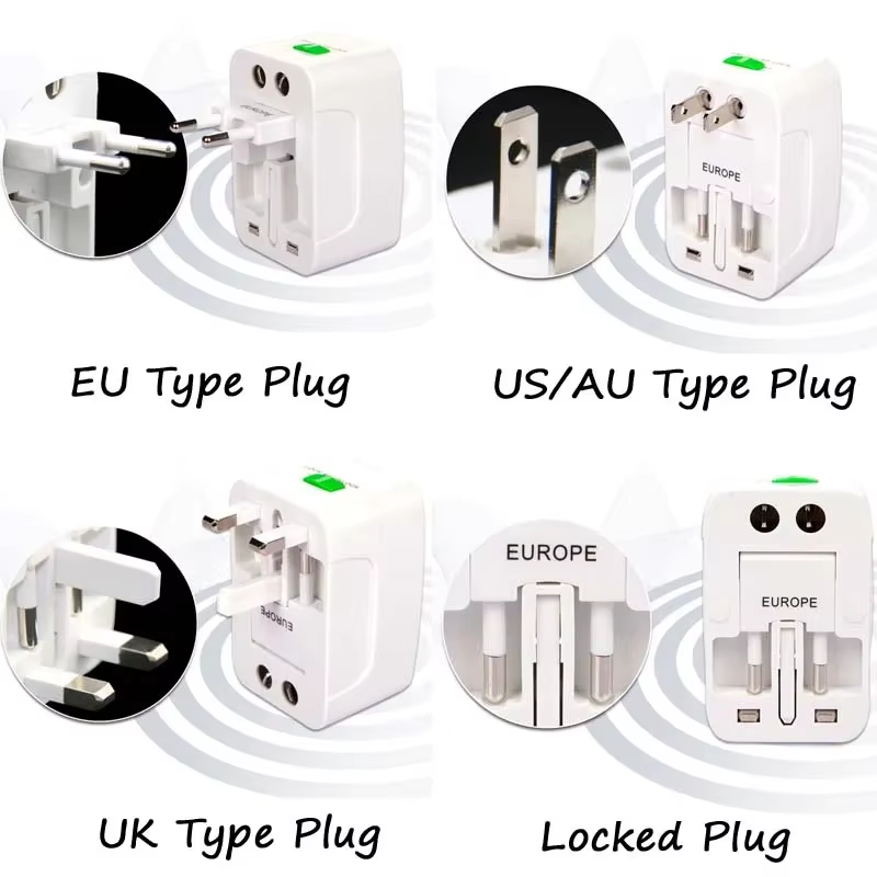 Universal USB Travel Plug Adapter US AU UK EU Multi-Function All in One AC Power Socket Converter Plug Adaptor White 6A 250V