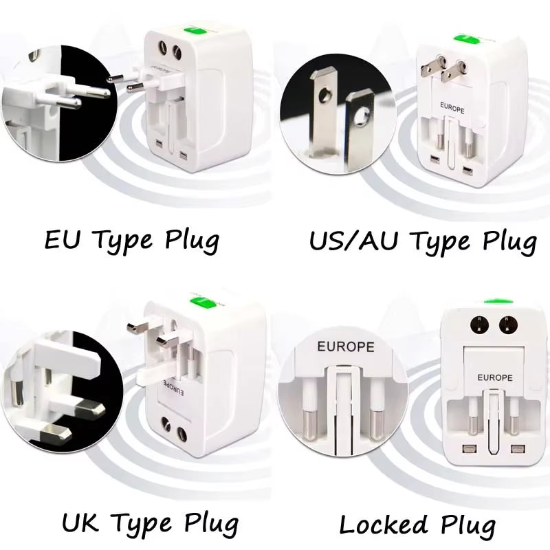 Universal USB Travel Plug Adapter US AU UK EU Multi-Function All in One AC Power Socket Converter Plug Adaptor White 6A 250V