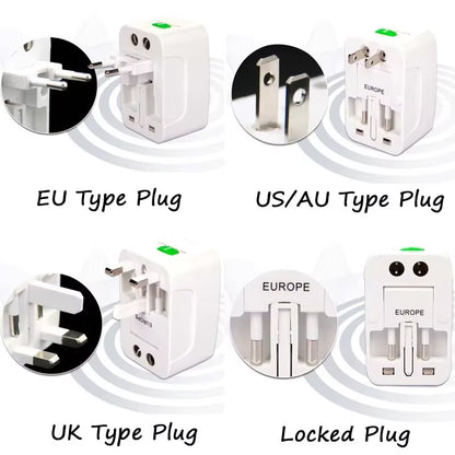 Universal USB Travel Plug Adapter US AU UK EU Multi-Function All in One AC Power Socket Converter Plug Adaptor White 6A 250V
