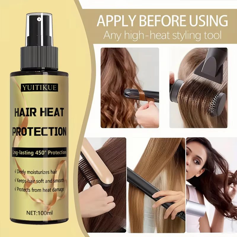 Hair Heat Protection Spray, Long-Lasting Protection up to 450 Degrees, Deeply Moisturizes Hair, Making It Soft and Smooth.