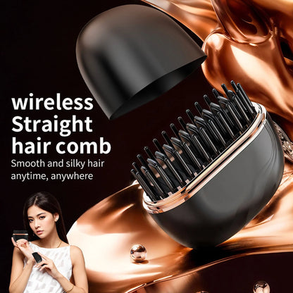 Travel Mini Wireless Hair Straightener Cordless USB Charging Compact Ceramic Low Damage Fast Heat Portable Flat Iron Comb Styler One Handed Touch U.S for Travel Daily Styling