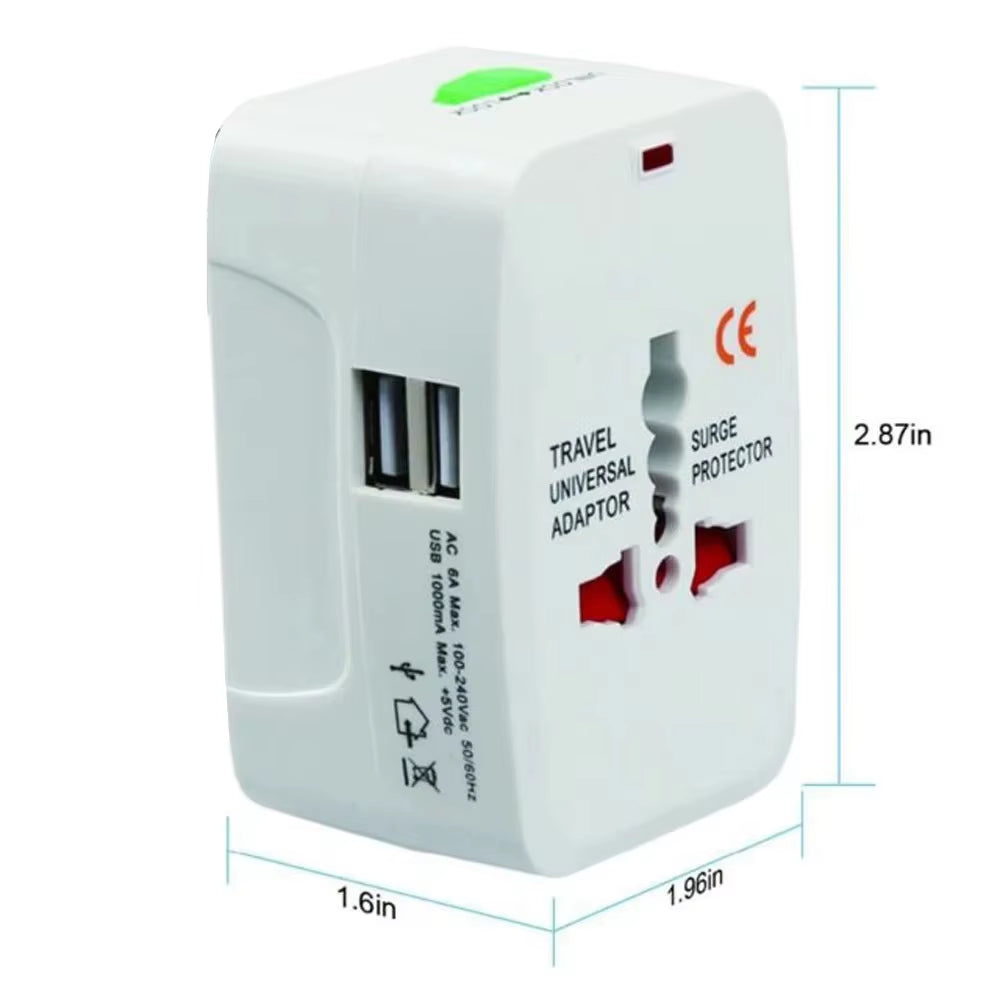 Universal USB Travel Plug Adapter US AU UK EU Multi-Function All in One AC Power Socket Converter Plug Adaptor White 6A 250V
